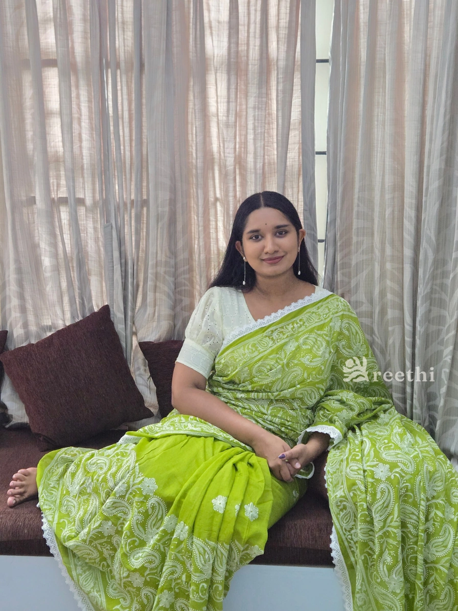 MulMul Chikankari Lace Border Green
